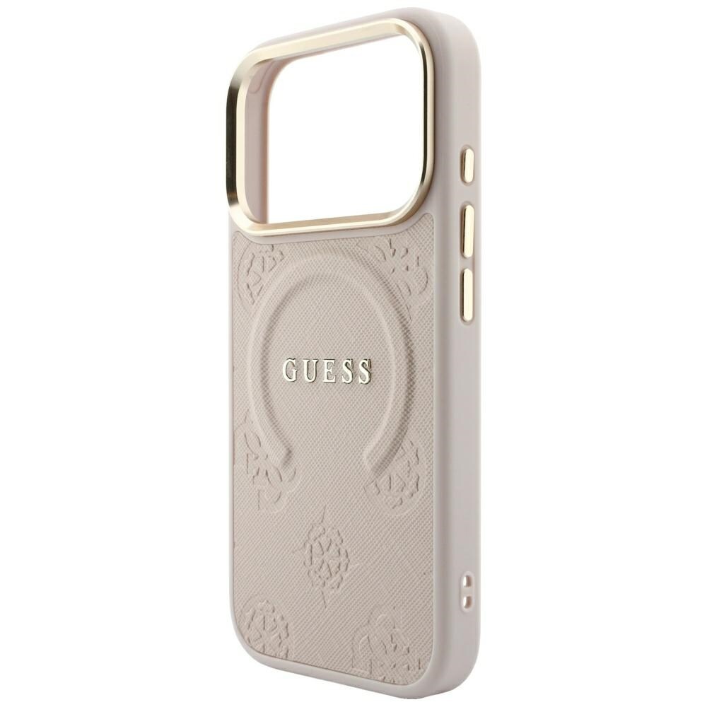 Guess Saffiano Peony & Ring MagSafe-etui til iPhone 17 Pro / 18 Pro – lyserød