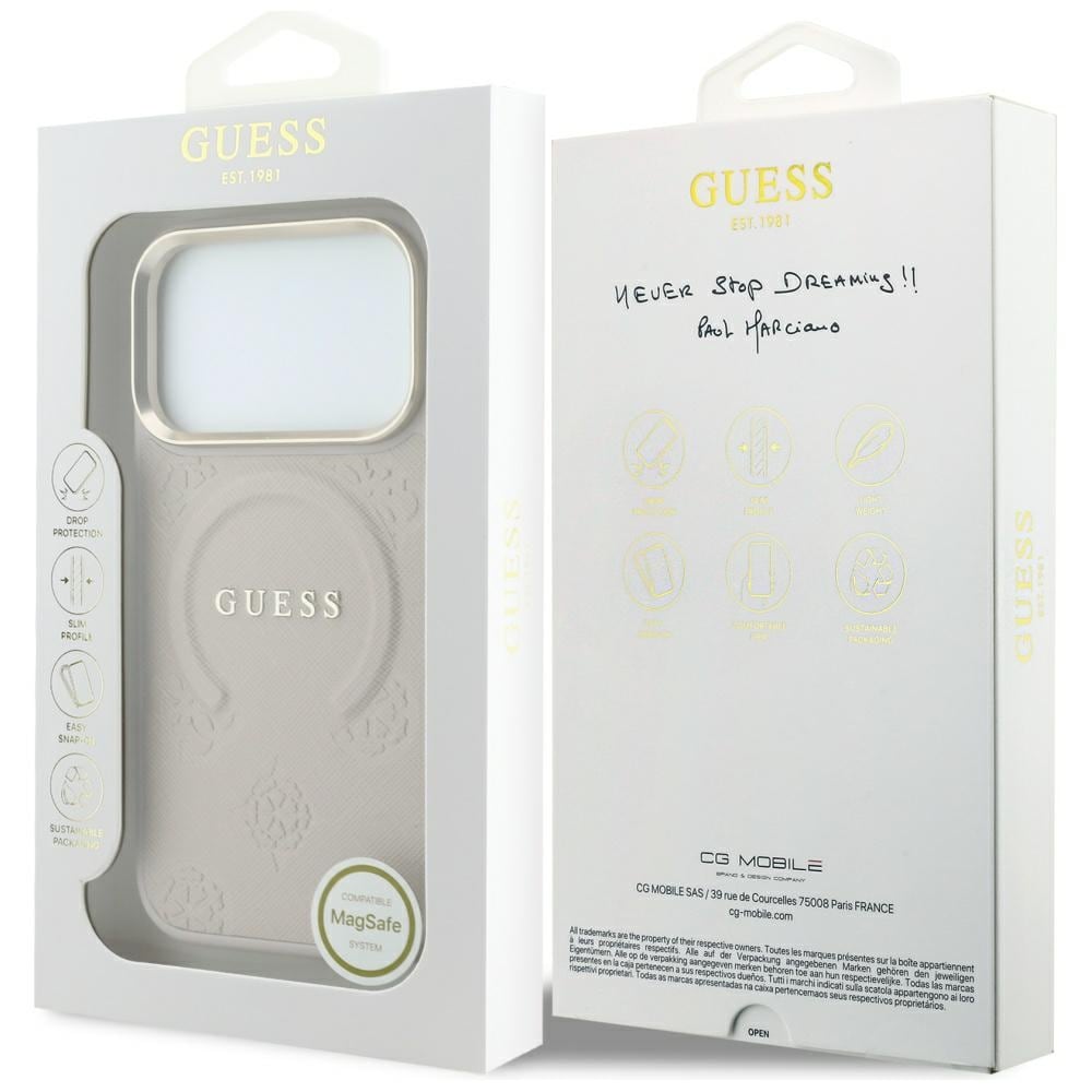 Guess Saffiano Peony & Ring MagSafe-etui til iPhone 17 Pro / 18 Pro – lyserød
