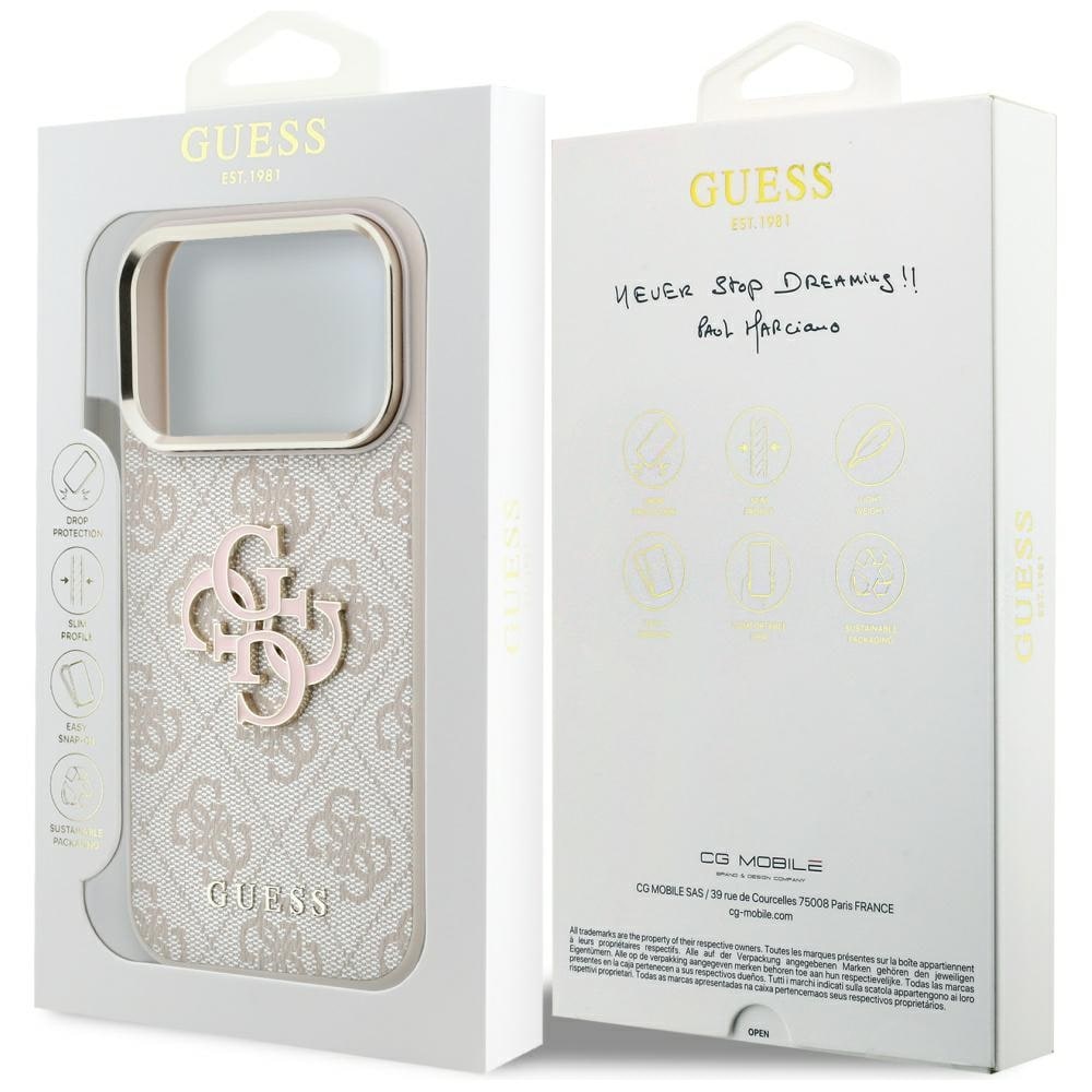 Guess 4G & Big Resin-logo-etui til iPhone 17 Pro Max / 18 Pro Max – lyserød