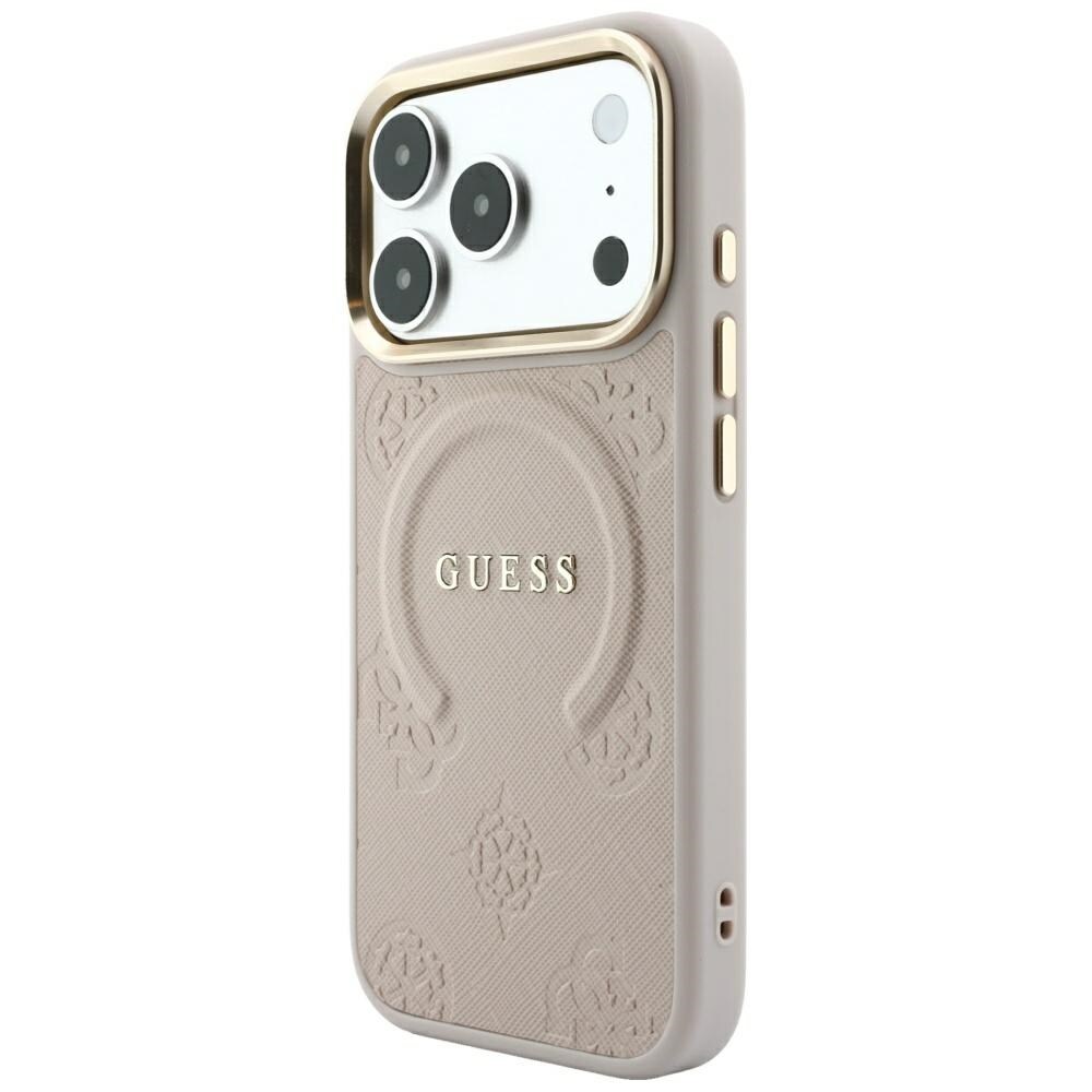 Guess Saffiano Peony & Ring MagSafe-etui til iPhone 17 Pro Max / 18 Pro Max – lyserød