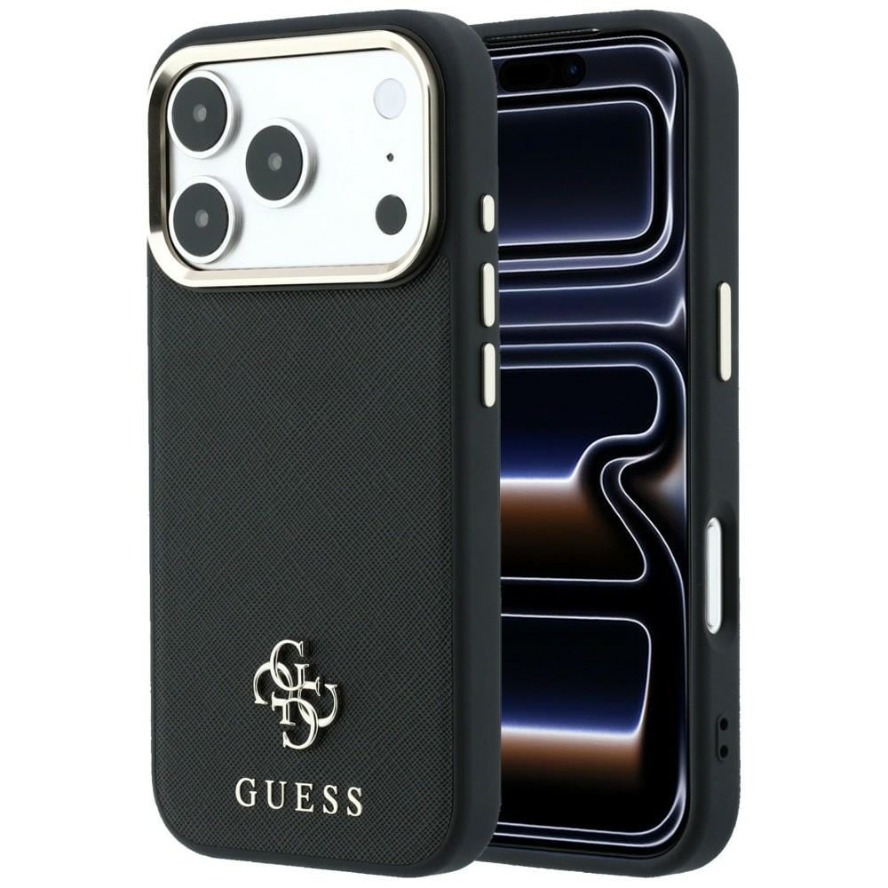 Guess Saffiano Small 4G & Classic Logo MagSafe-etui til iPhone 17 Pro Max / 18 Pro Max – Sort