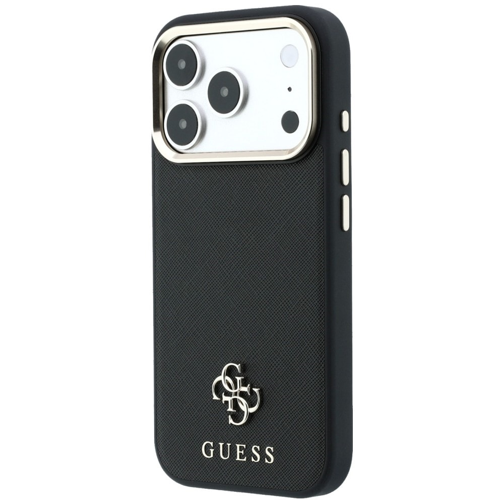 Guess Saffiano Small 4G & Classic Logo MagSafe-etui til iPhone 17 Pro Max / 18 Pro Max – Sort