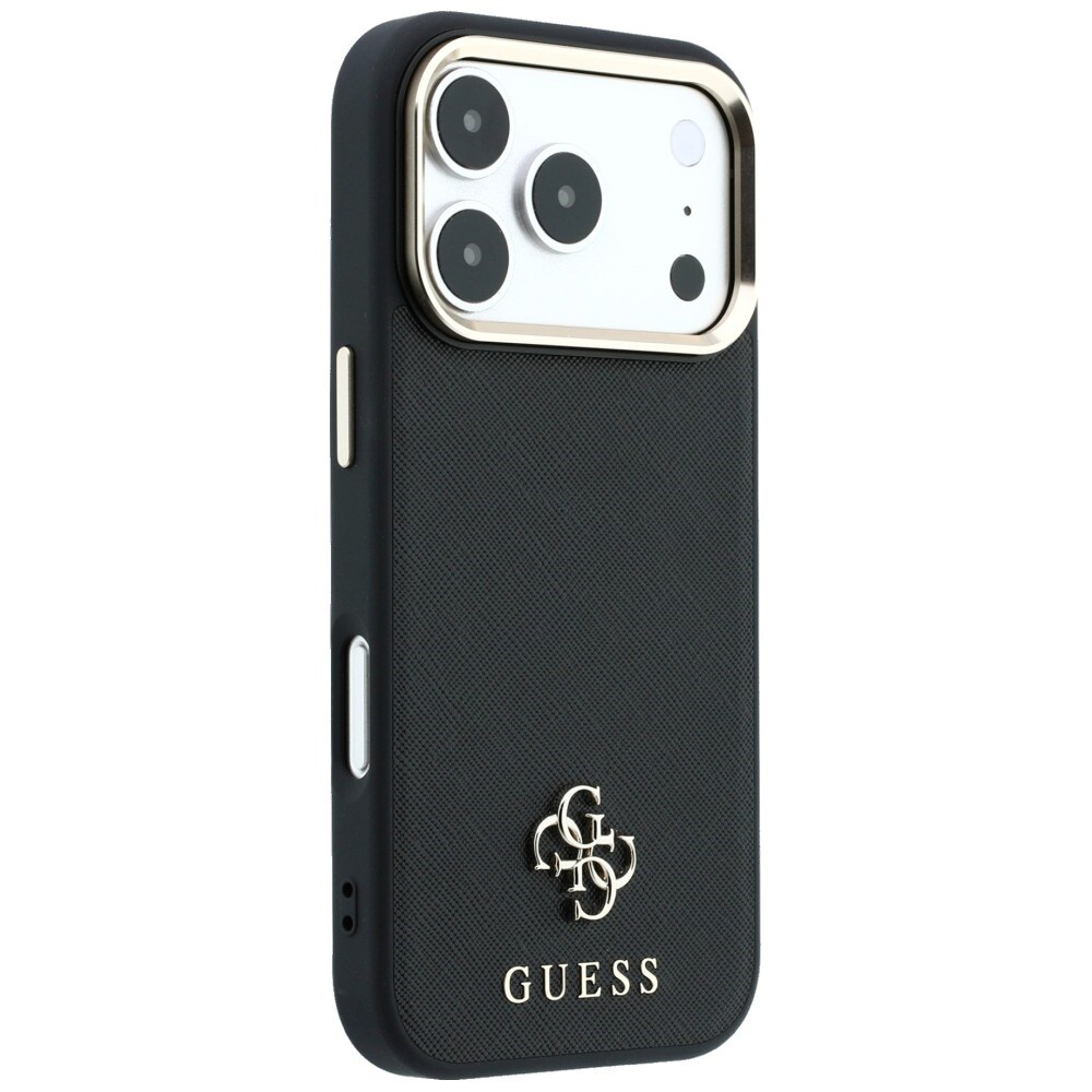 Guess Saffiano Small 4G & Classic Logo MagSafe-etui til iPhone 17 Pro Max / 18 Pro Max – Sort