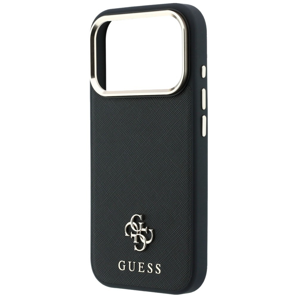 Guess Saffiano Small 4G & Classic Logo MagSafe-etui til iPhone 17 Pro Max / 18 Pro Max – Sort