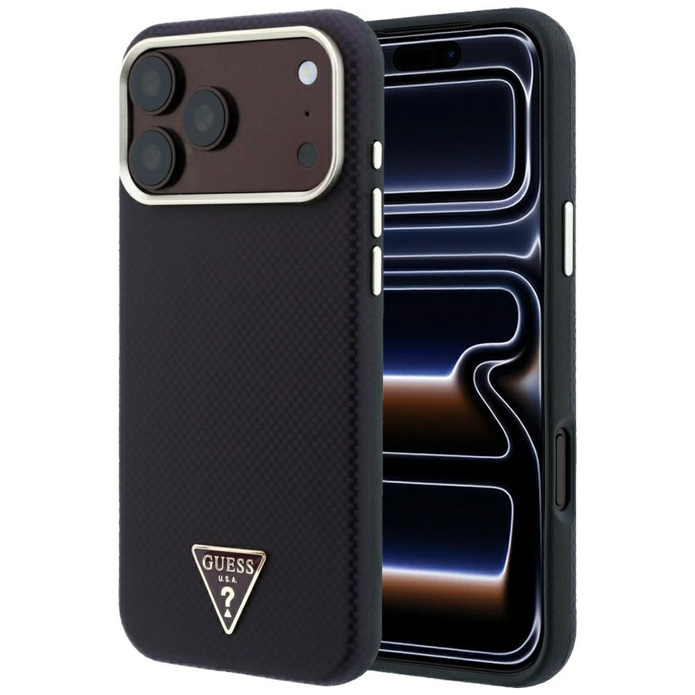 Guess Kevlar-etui med trekantet logo og MagSafe til iPhone 17 Pro Max / 18 Pro Max – burgunder