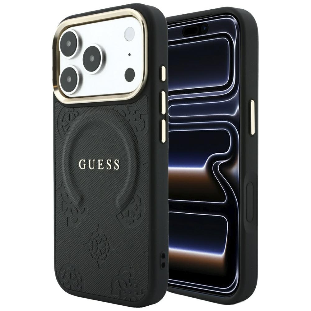 Guess Saffiano Peony & Ring MagSafe-etui til iPhone 17 Pro / 18 Pro – sort