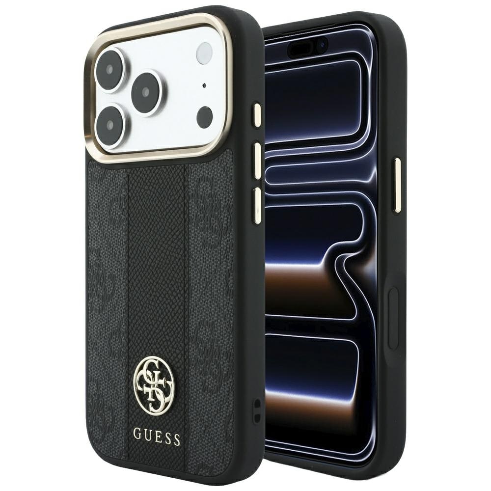 Guess 4G med Stripe-logoer (runde og Classic) – MagSafe-etui til iPhone 17 Pro / 18 Pro – Sort