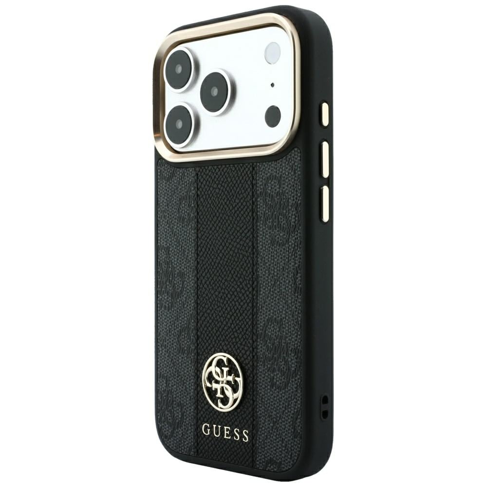 Guess 4G med Stripe-logoer (runde og Classic) – MagSafe-etui til iPhone 17 Pro / 18 Pro – Sort