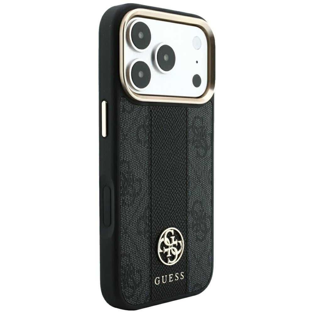Guess 4G med Stripe-logoer (runde og Classic) – MagSafe-etui til iPhone 17 Pro / 18 Pro – Sort