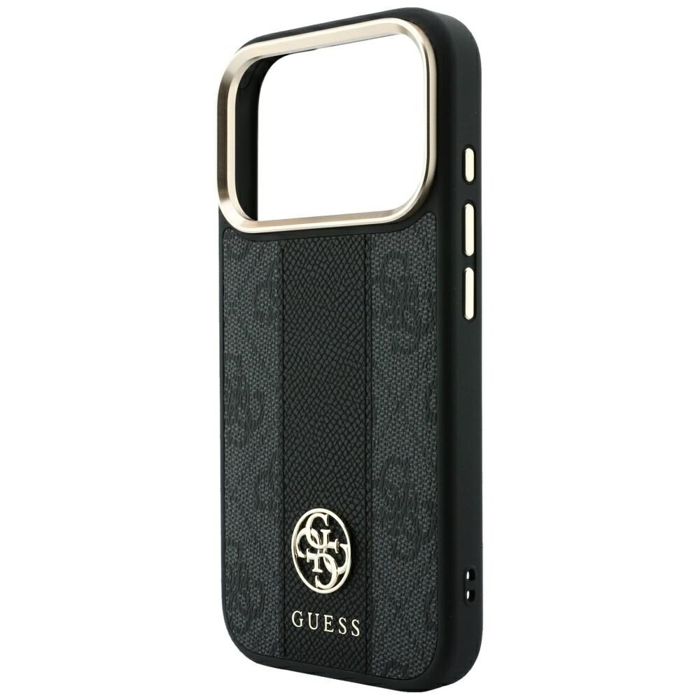 Guess 4G med Stripe-logoer (runde og Classic) – MagSafe-etui til iPhone 17 Pro / 18 Pro – Sort