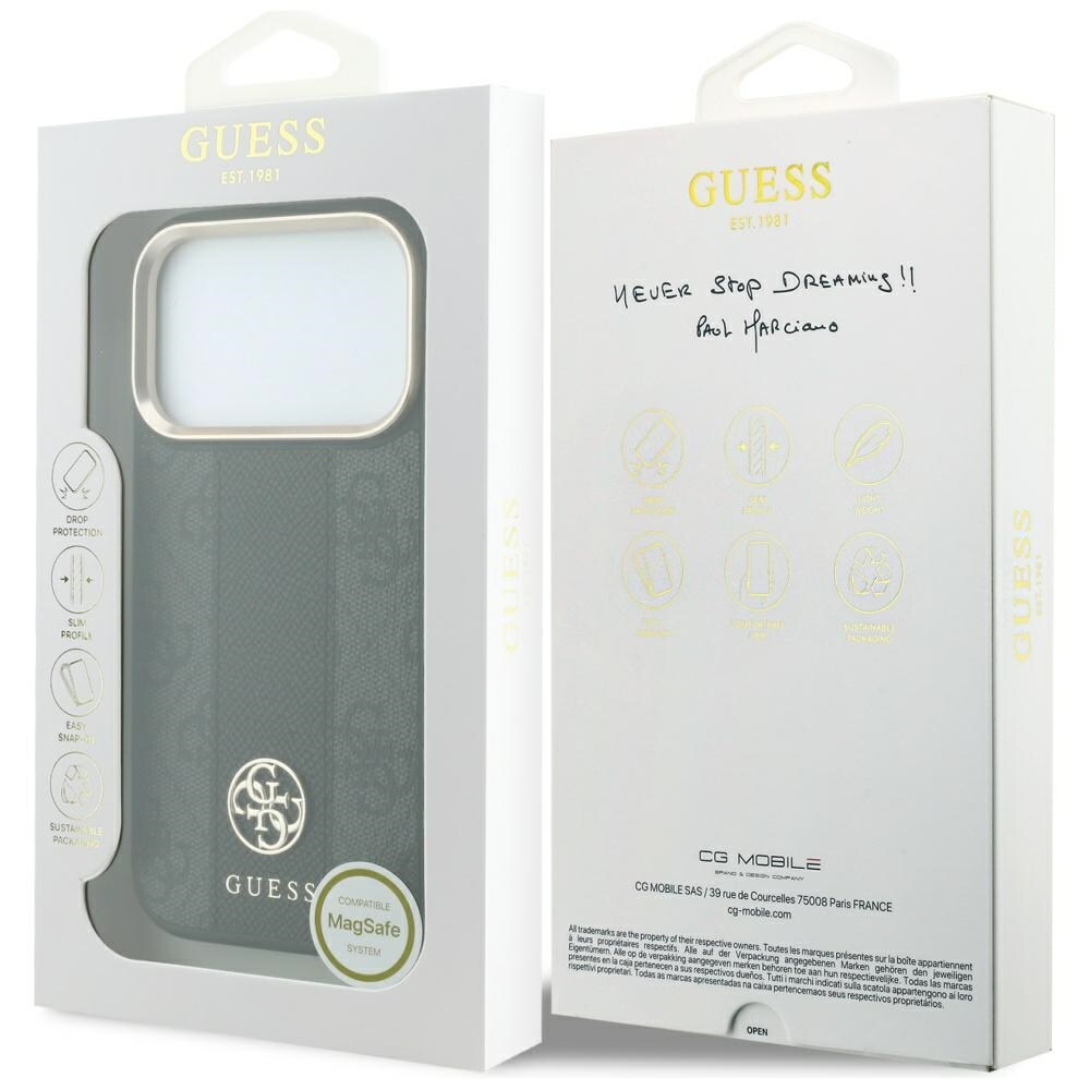 Guess 4G med Stripe-logoer (runde og Classic) – MagSafe-etui til iPhone 17 Pro / 18 Pro – Sort