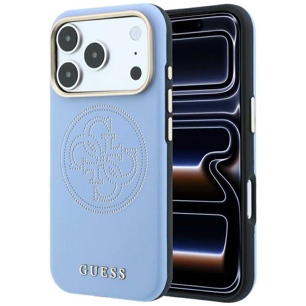 Guess Perforeret 4G-guldlogo Magsafe-etui til iPhone 18 Pro / 17 Pro – Lysblå