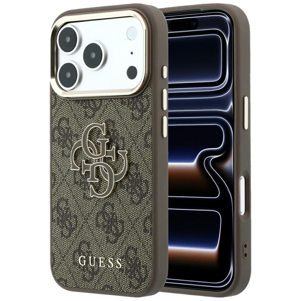 Guess 4G & Big Resin-logo-etui til iPhone 17 Pro Max / 18 Pro Max – Brun
