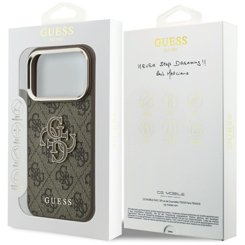 Guess 4G & Big Resin-logo-etui til iPhone 17 Pro Max / 18 Pro Max – Brun