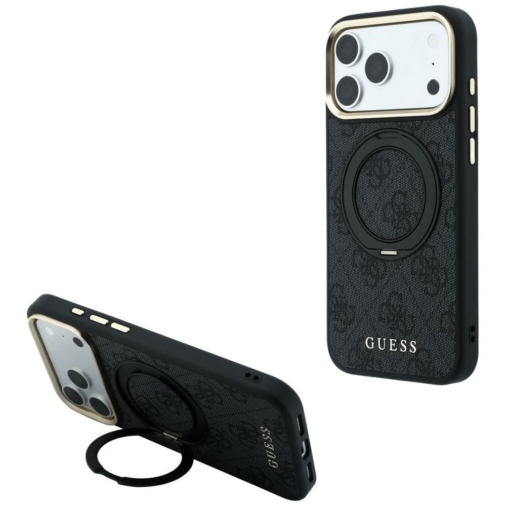 Guess Ring Stand 360 4G Classic Logo MagSafe-etui til iPhone 17 Pro Max / 18 Pro Max – Sort