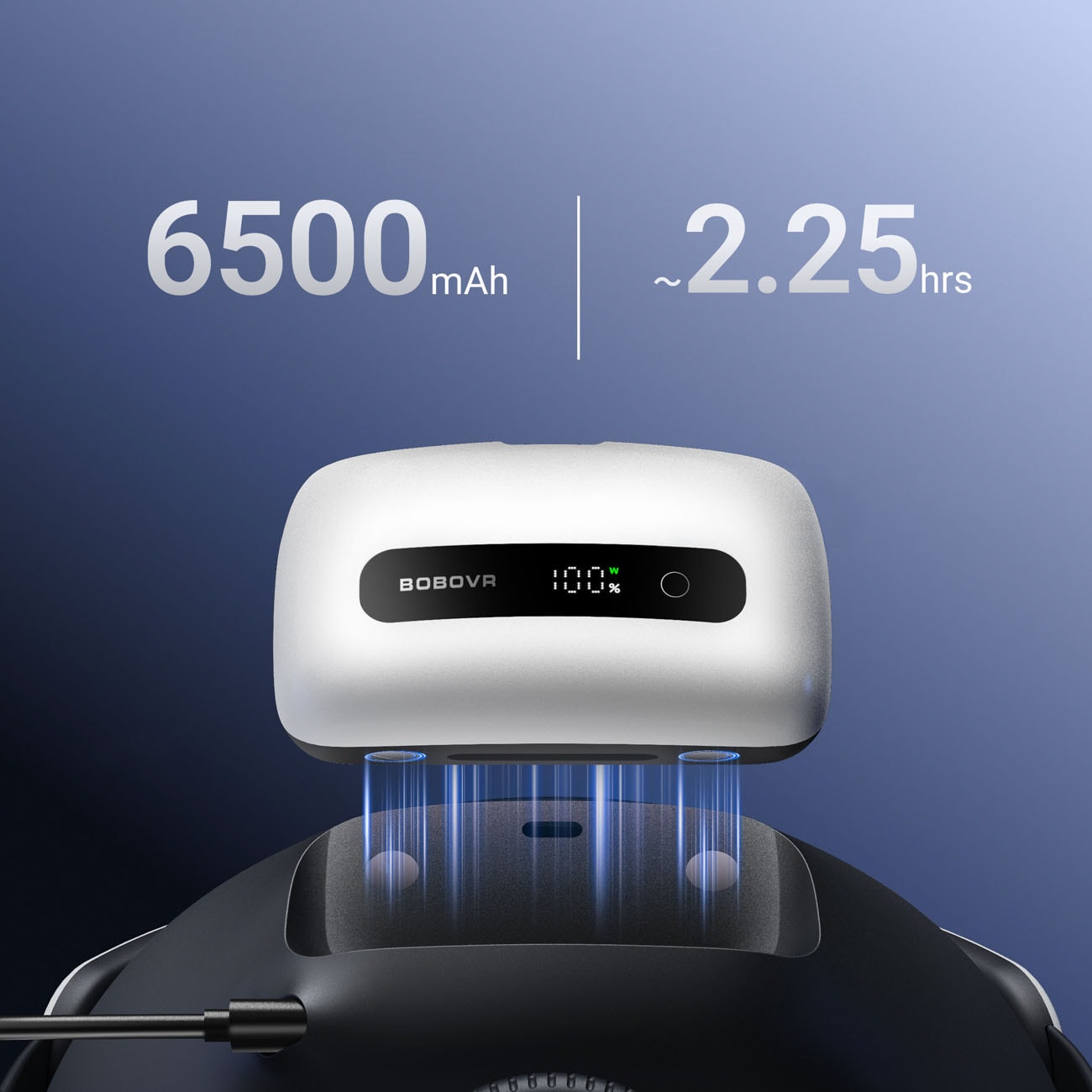 BoboVR BM60-1 6500 mAh-batteri til BoboVR M3 Pro+ og BoboVR M3 med ladestation – hvid