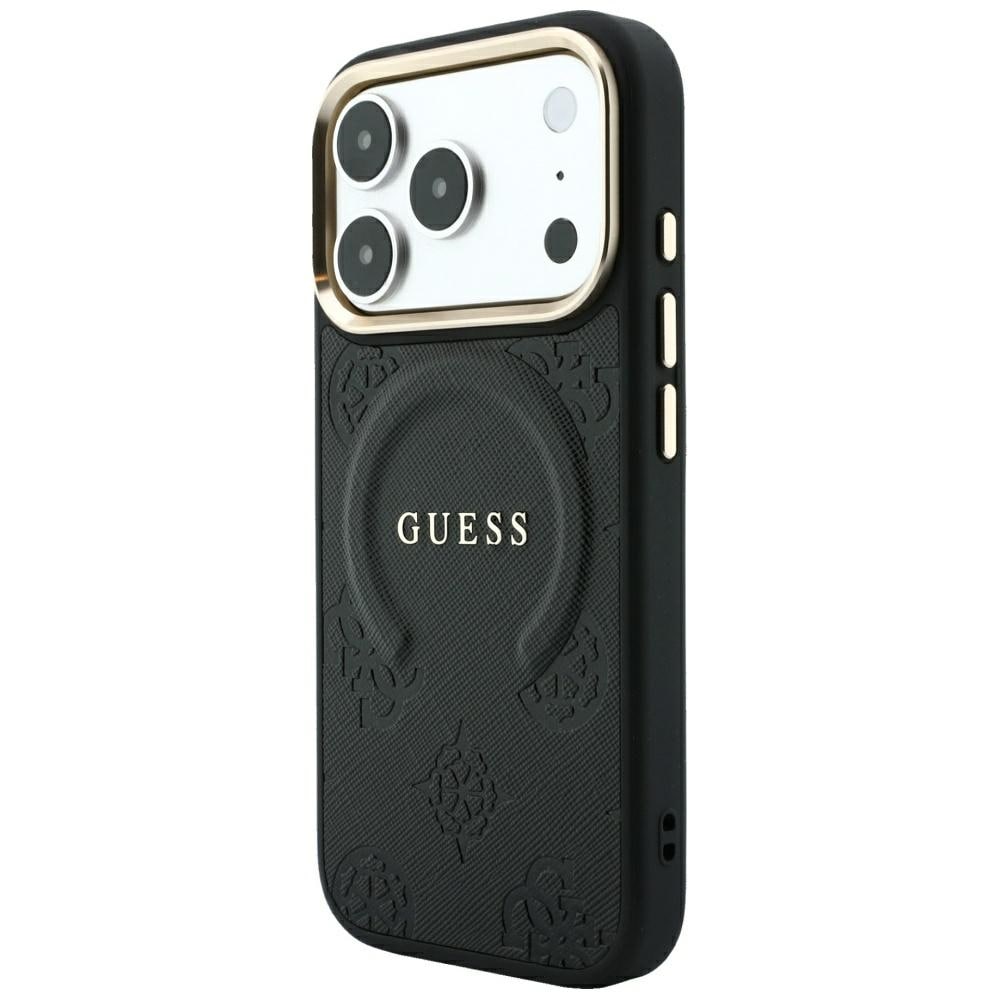 Guess Saffiano Peony & Ring MagSafe-etui til iPhone 17 Pro Max / 18 Pro Max – Sort