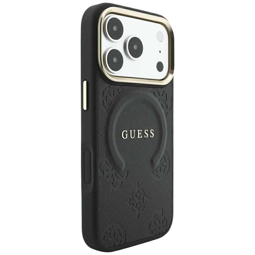 Guess Saffiano Peony & Ring MagSafe-etui til iPhone 17 Pro Max / 18 Pro Max – Sort