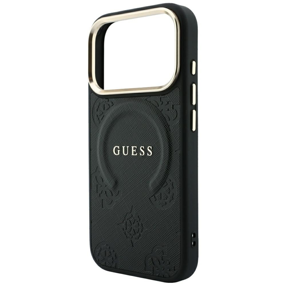 Guess Saffiano Peony & Ring MagSafe-etui til iPhone 17 Pro Max / 18 Pro Max – Sort