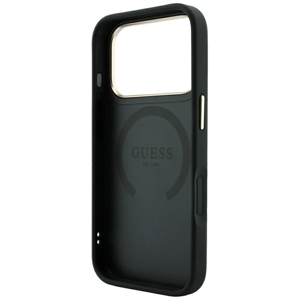 Guess Saffiano Peony & Ring MagSafe-etui til iPhone 17 Pro Max / 18 Pro Max – Sort