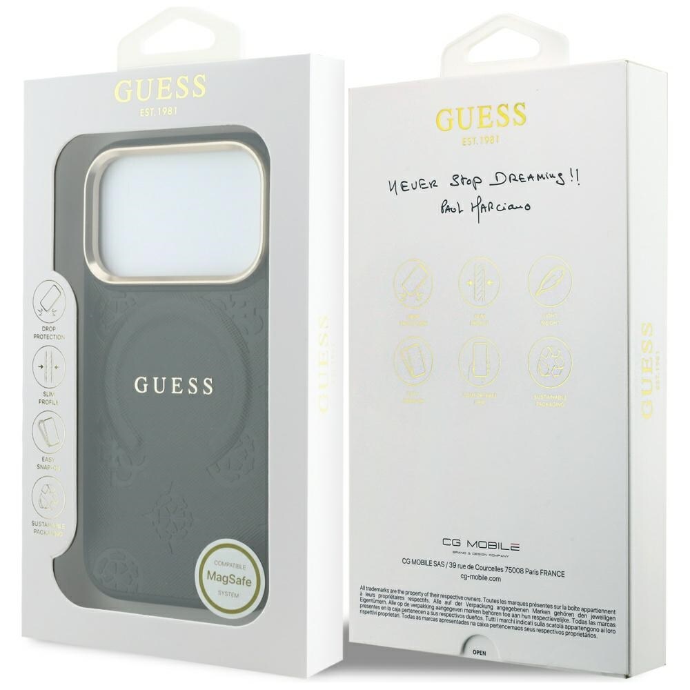 Guess Saffiano Peony & Ring MagSafe-etui til iPhone 17 Pro Max / 18 Pro Max – Sort