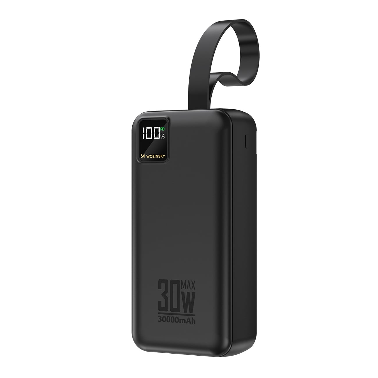 Wozinsky W8-W 30.000 mAh 30 W powerbank med 2 x USB-A og USB-C samt lommelygte – sort