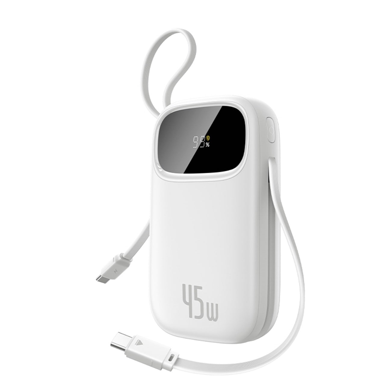 Baseus EnerFill FC31 QPow3 10000 mAh 45 W powerbank m. display & 2 indbyggede USB-C-kabler – hvid