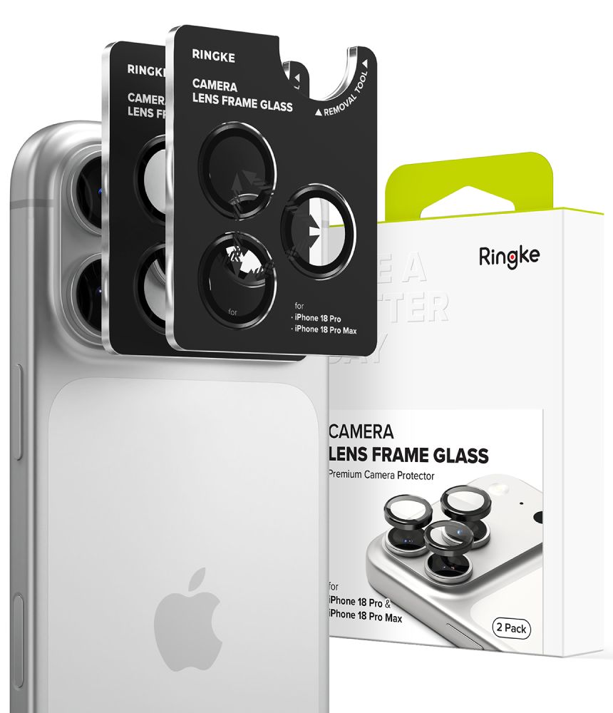 Ringke kamerarammebeskytter, 2-pak med hærdet glas til iPhone 18 Pro / Pro Max – sort