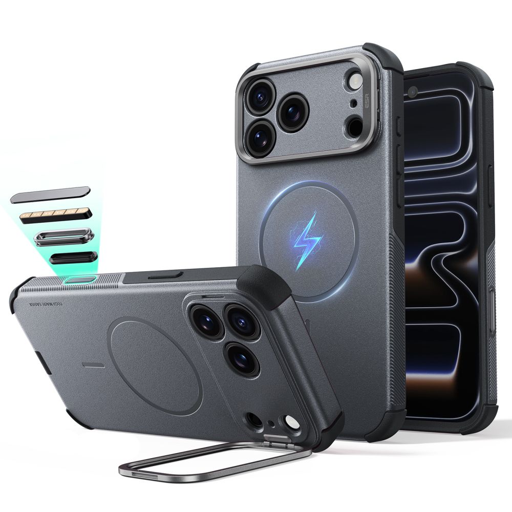 ESR Cyber Tough Kickstand MagSafe-etui til iPhone 18 Pro / 17 Pro – Grå