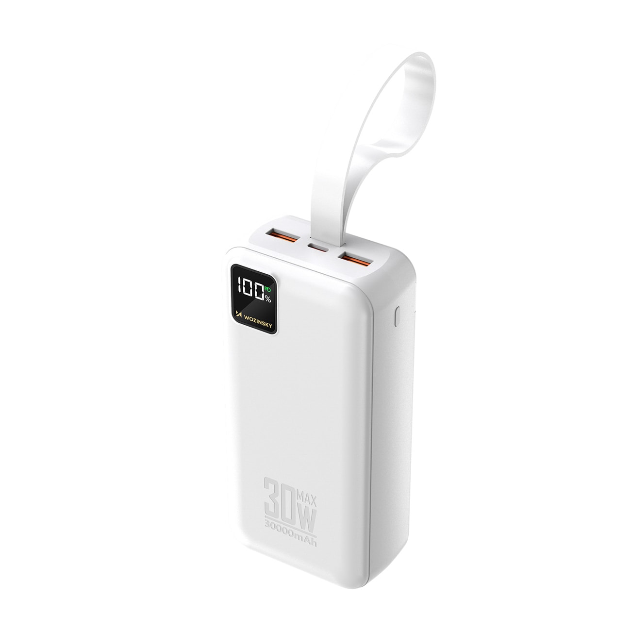 Wozinsky W8-W 30.000 mAh 30 W powerbank med 2 x USB-A og USB-C samt lommelygte – hvid