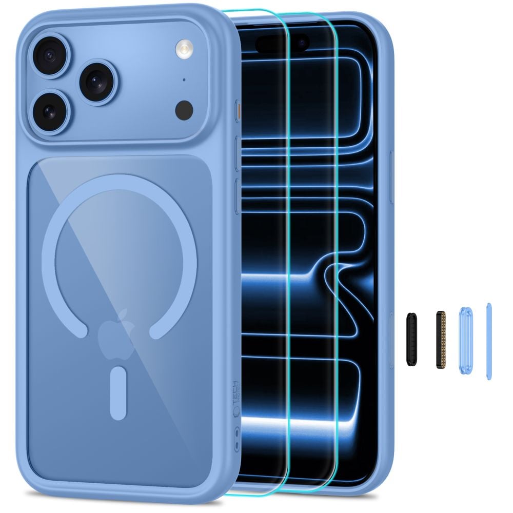 Tech-Protect MagOne CC MagSafe + 2-pak beskyttelsesglas til iPhone 18 Pro/17 Pro – gennemsigtig blå