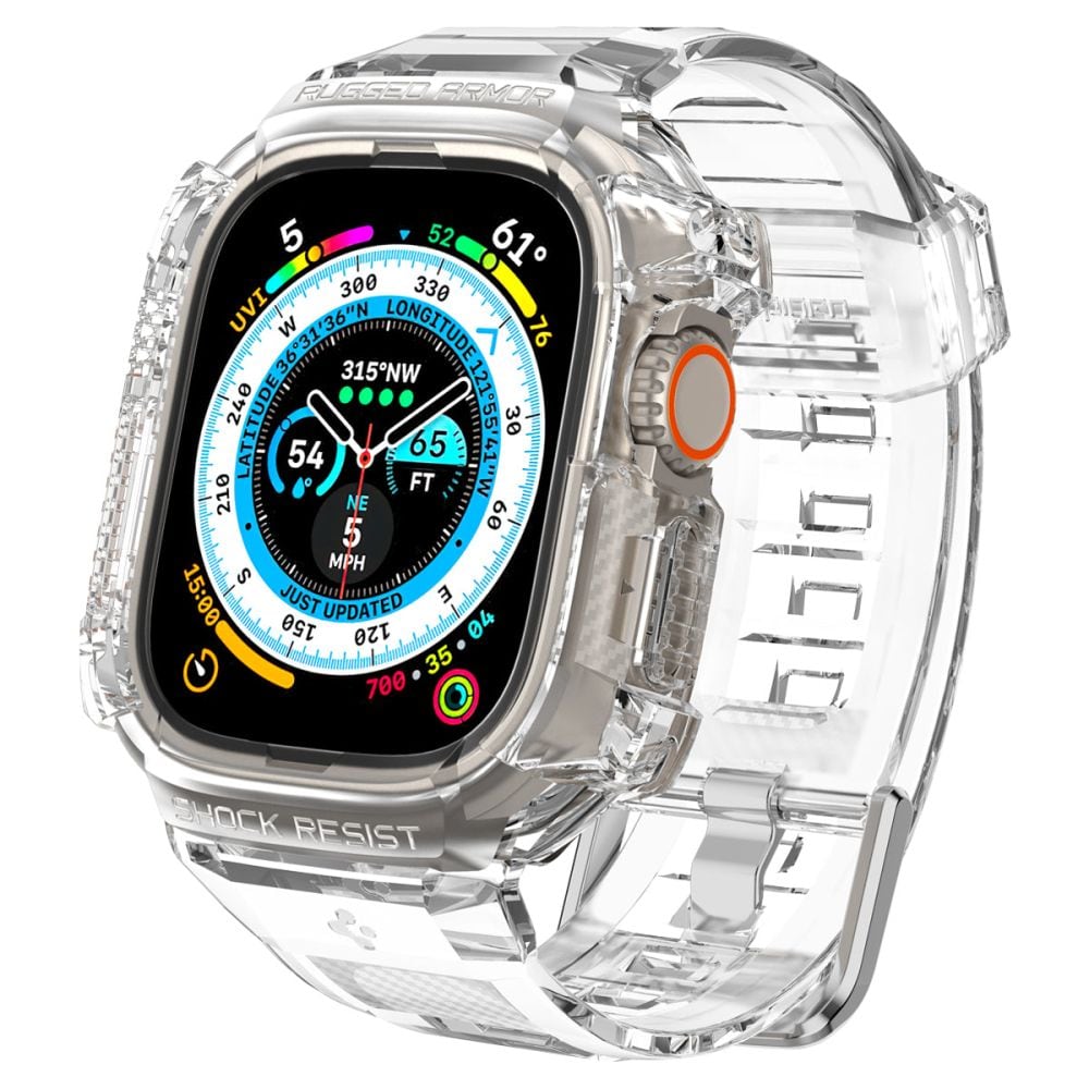 Spigen Rugged Armor Pro-etui med rem til Apple Watch Ultra (49 mm) – gennemsigtigt