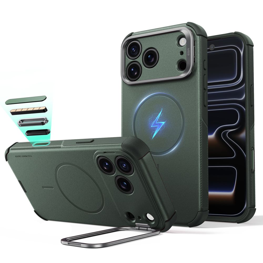 ESR Cyber Tough Kickstand MagSafe-etui til iPhone 18 Pro Max / 17 Pro Max – Grøn