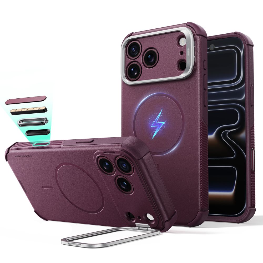 ESR Cyber Tough Kickstand MagSafe-etui til iPhone 18 Pro Max / 17 Pro Max – mørk Cherry