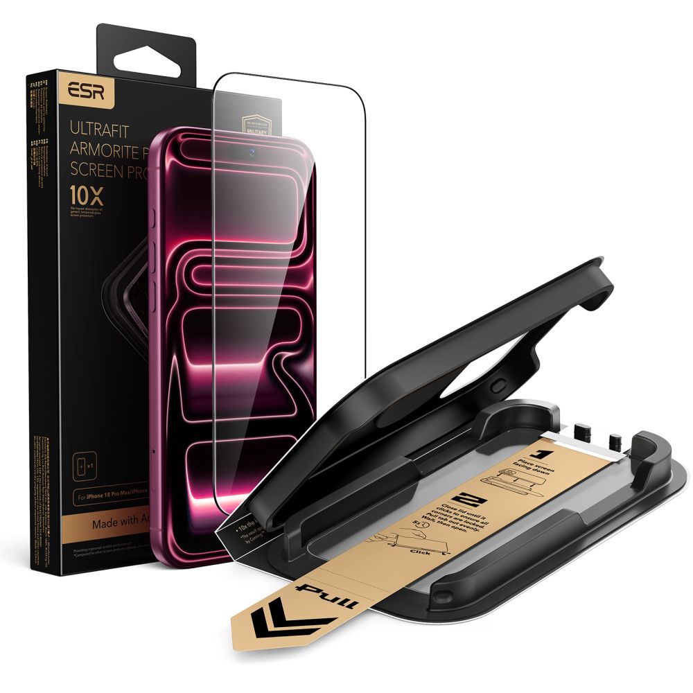 ESR UltraFit Armorite Pro hærdet glas til iPhone 18 Pro / 17 Pro – Sort