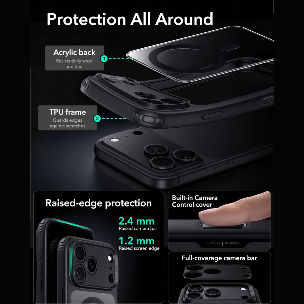 ESR Classic Hybrid MagSafe-etui til iPhone 18 Pro / 17 Pro – Clear Black