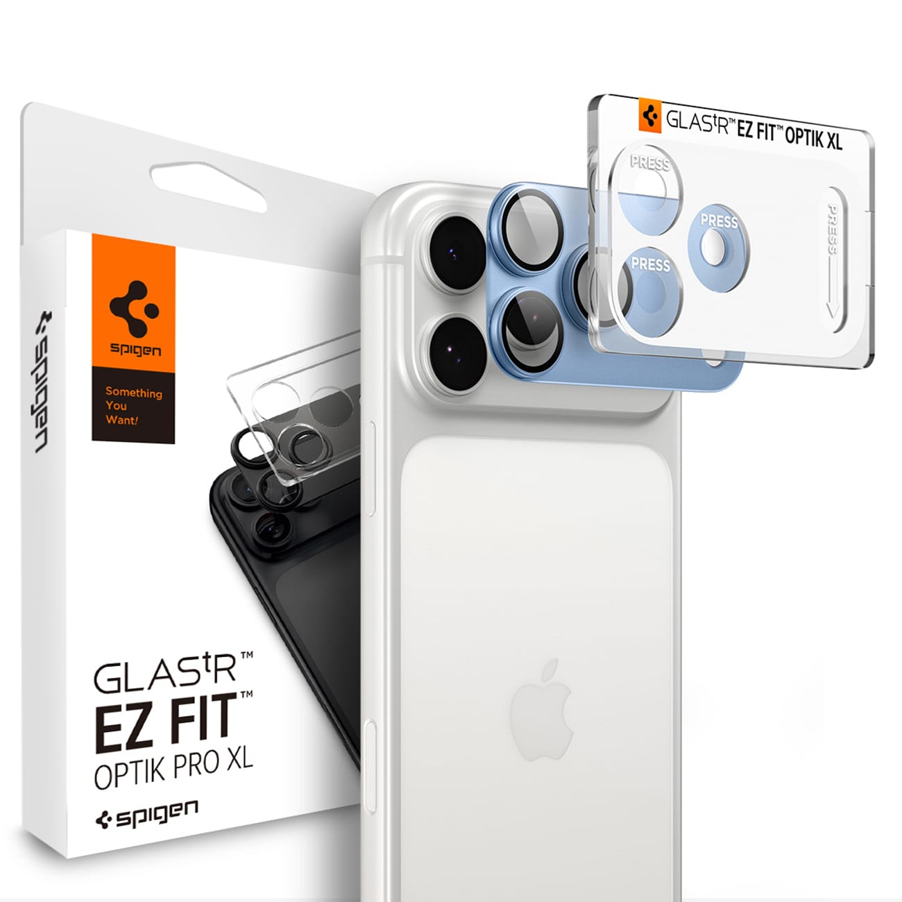 Spigen Optik Pro XL GLAS.TR EZ FIT kameraskærmbeskytter af hærdet glas til iPhone 18 Pro – Lysblå