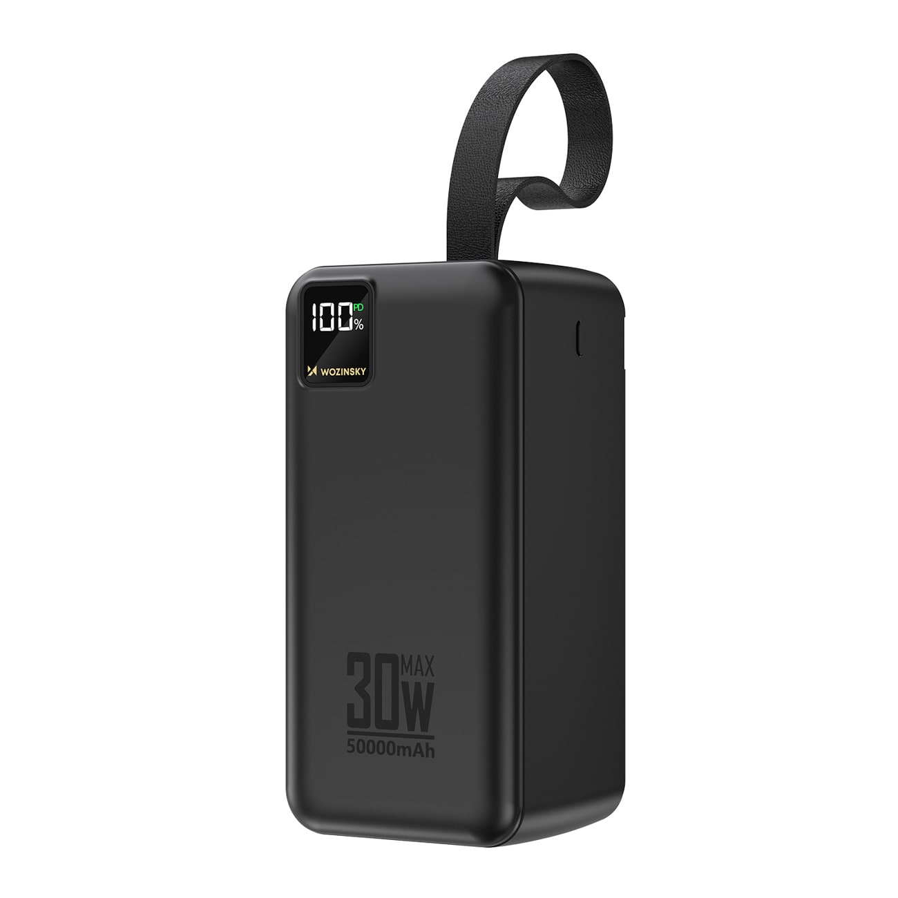 Powerbank Wozinsky W8-B 50.000 mAh, 30 W, 2 x USB-A, 2 x USB-C og USB-micro med lommelygte – sort