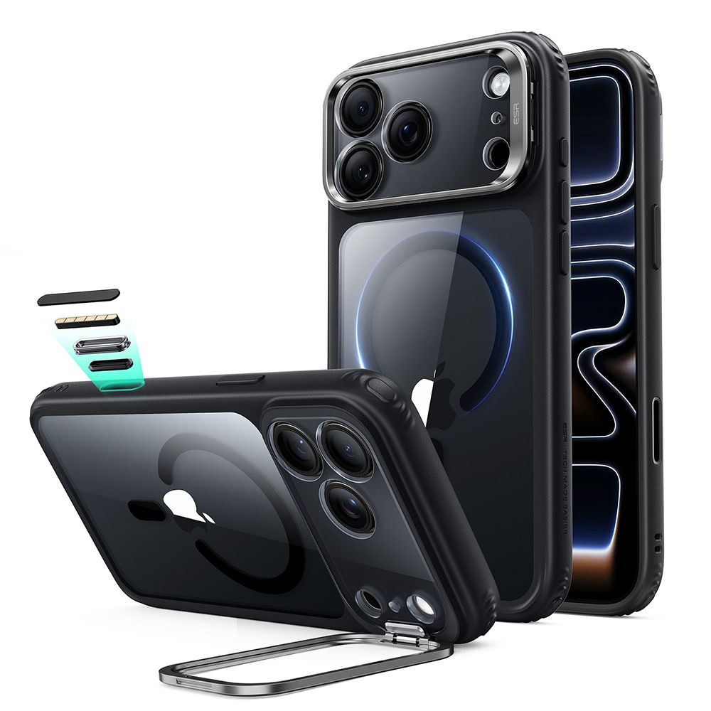 ESR Classic Hybrid-etui med stativ og MagSafe til iPhone 18 Pro / 17 Pro – Klar sort