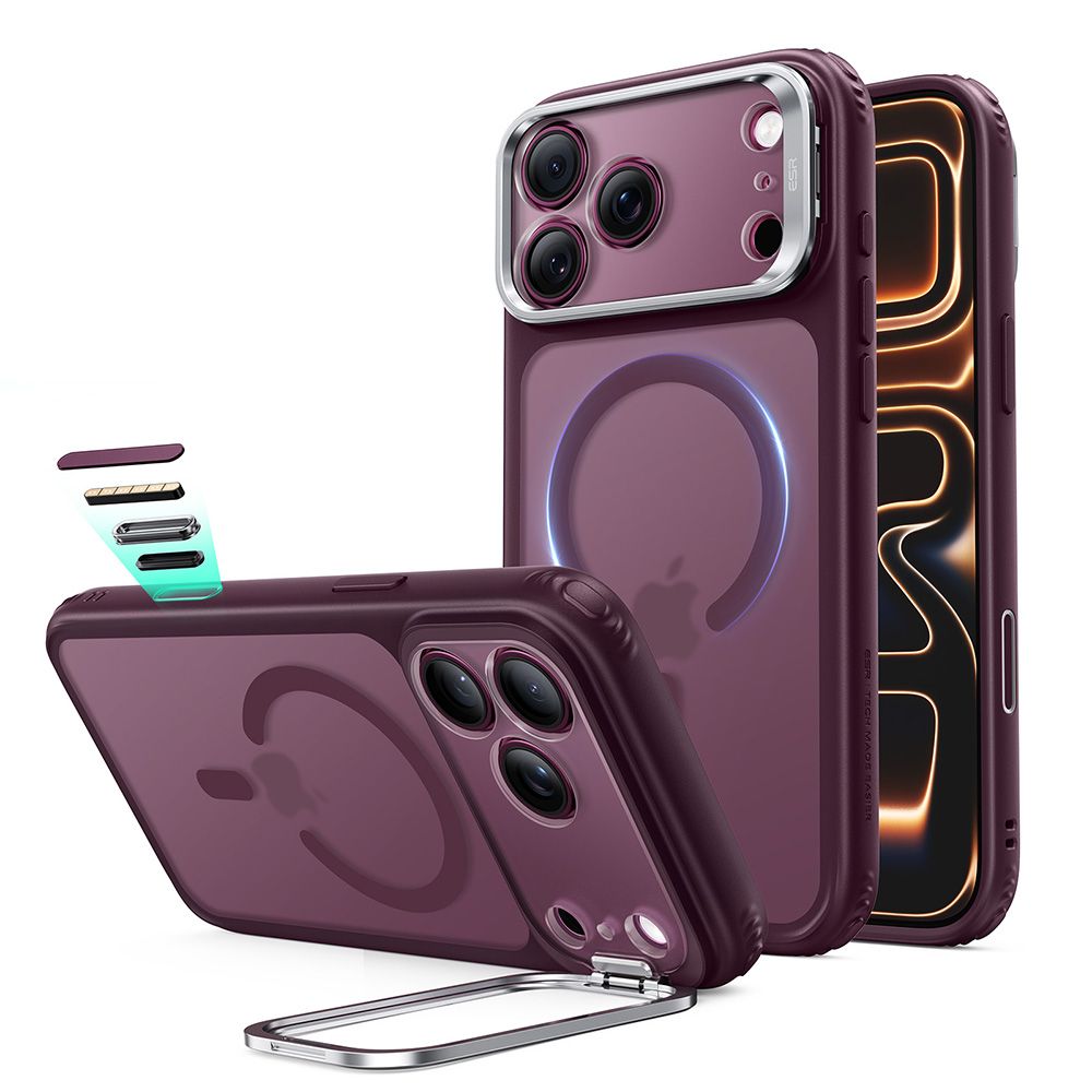 ESR Classic Hybrid-etui m. støttefod og MagSafe til iPhone 18/17 Pro Max – mørk Cherry, mat