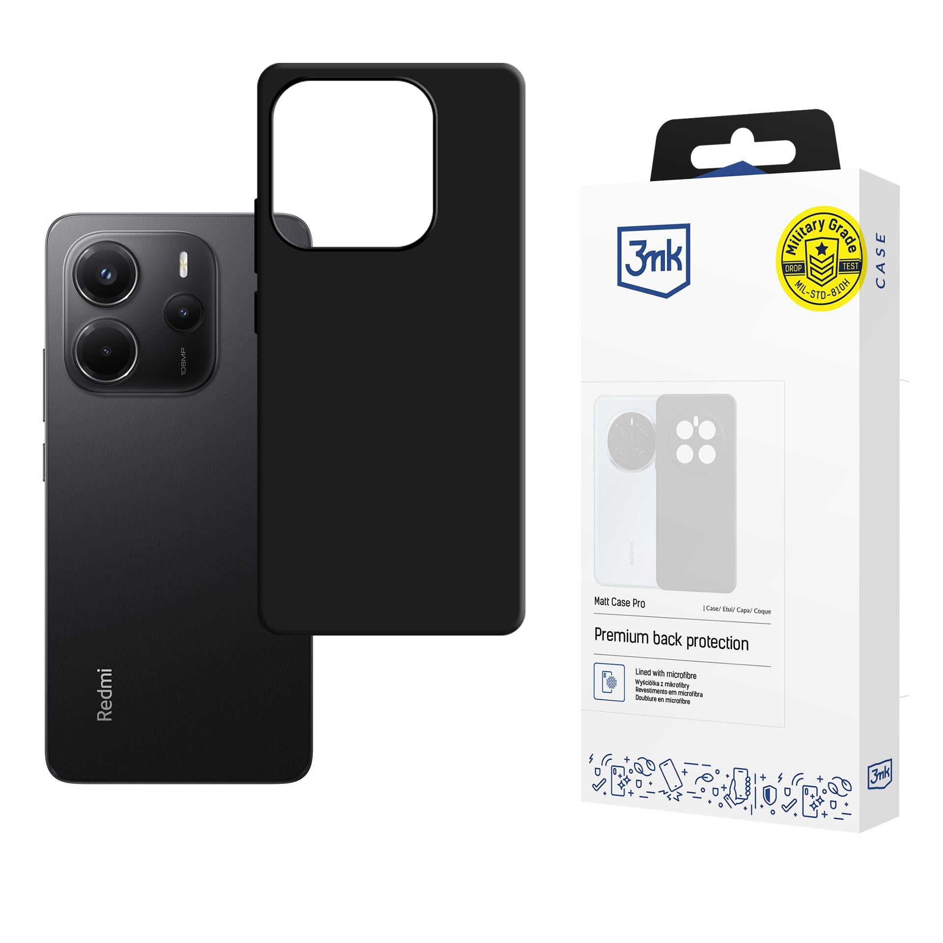 3mk Matt Case Pro-etui til Xiaomi Redmi Note 14 5G – mat sort
