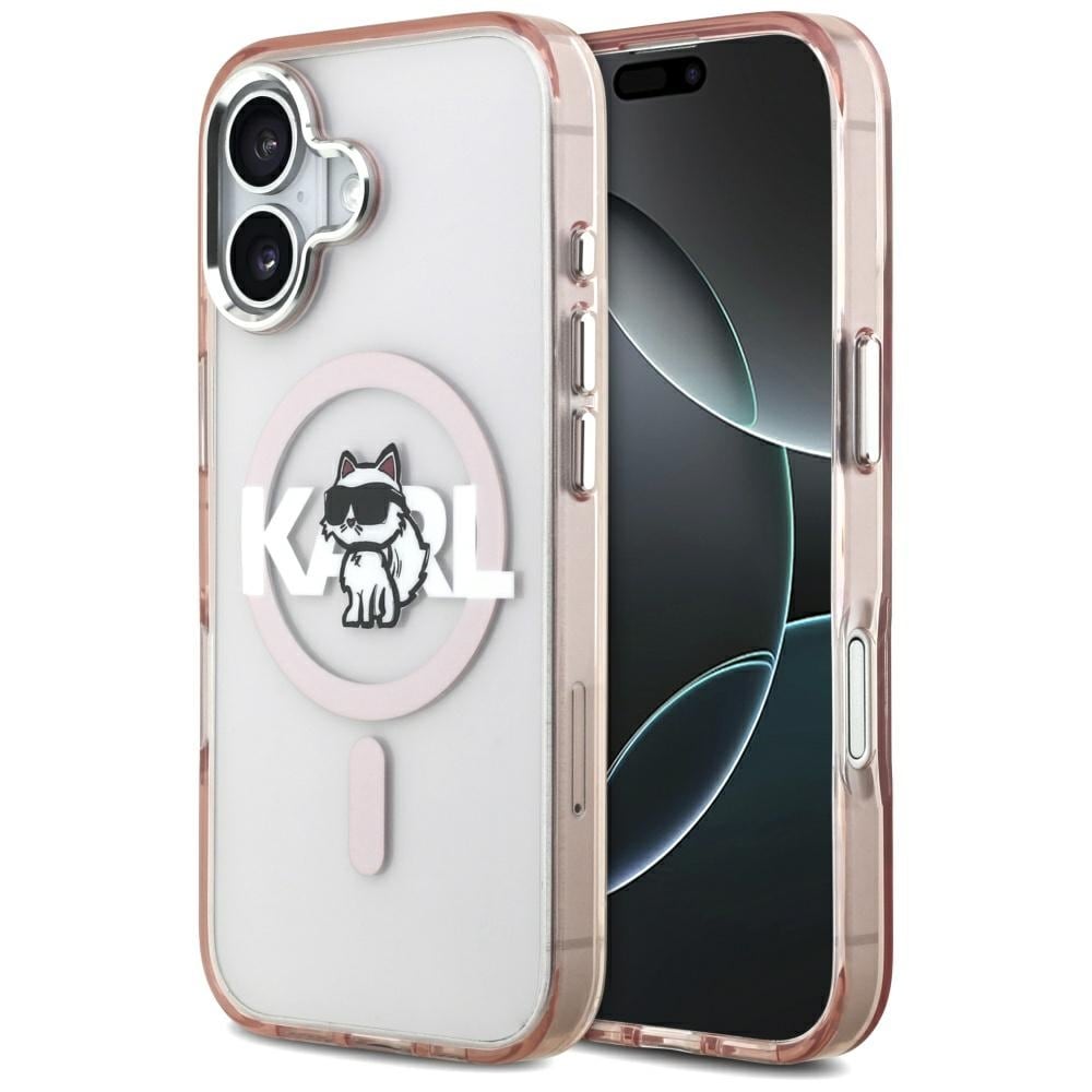 Karl Lagerfeld IML Choupette-skitse-logo MagSafe-etui til iPhone 17 – lyserød