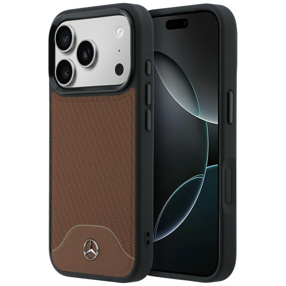 Mercedes-etui i læder med trælook og Curve MagSafe til iPhone 17 Pro – brun