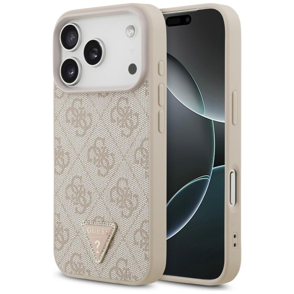 Guess Leather 4G Triangle Strass MagSafe-etui til iPhone 18 Pro / 17 Pro – lyserød