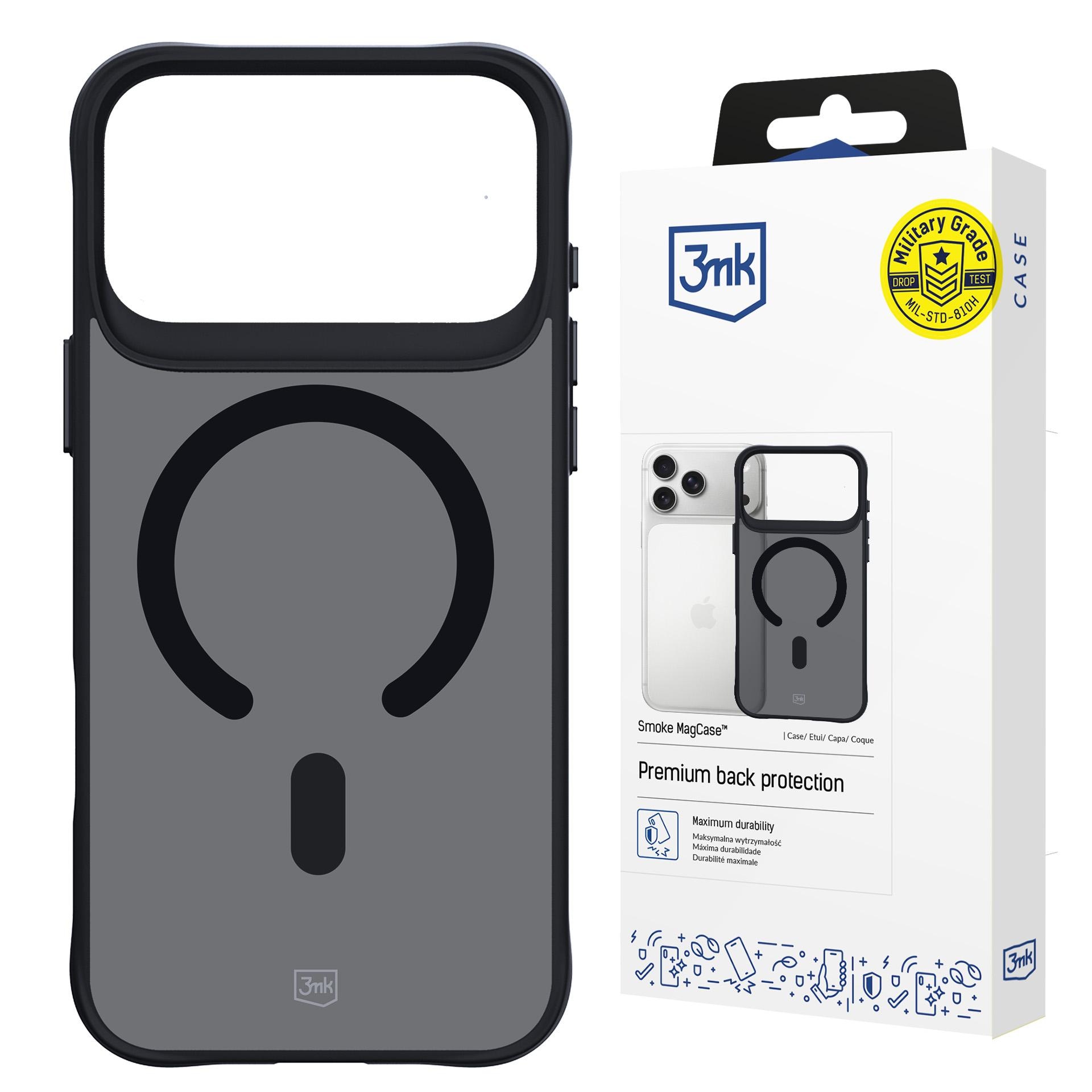 3mk Smoke MagCase til iPhone 17 Pro – Sort, halvgennemsigtig
