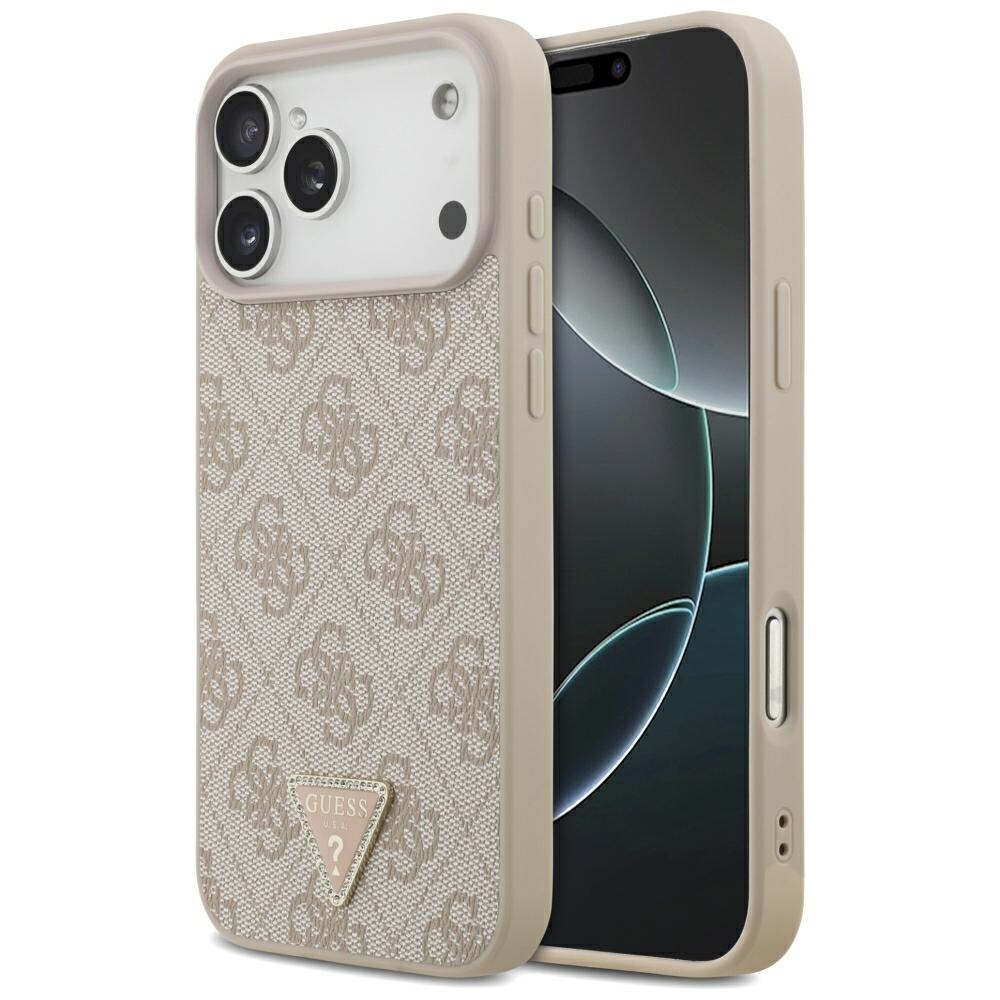 Guess Leather 4G Triangle Strass MagSafe-etui til iPhone 17 Pro Max / 18 Pro Max – lyserød