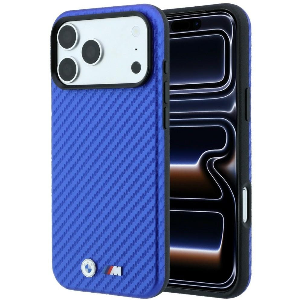 BMW M Carbon Metal-logo MagSafe-etui til iPhone 17 Pro / 18 Pro – Blå
