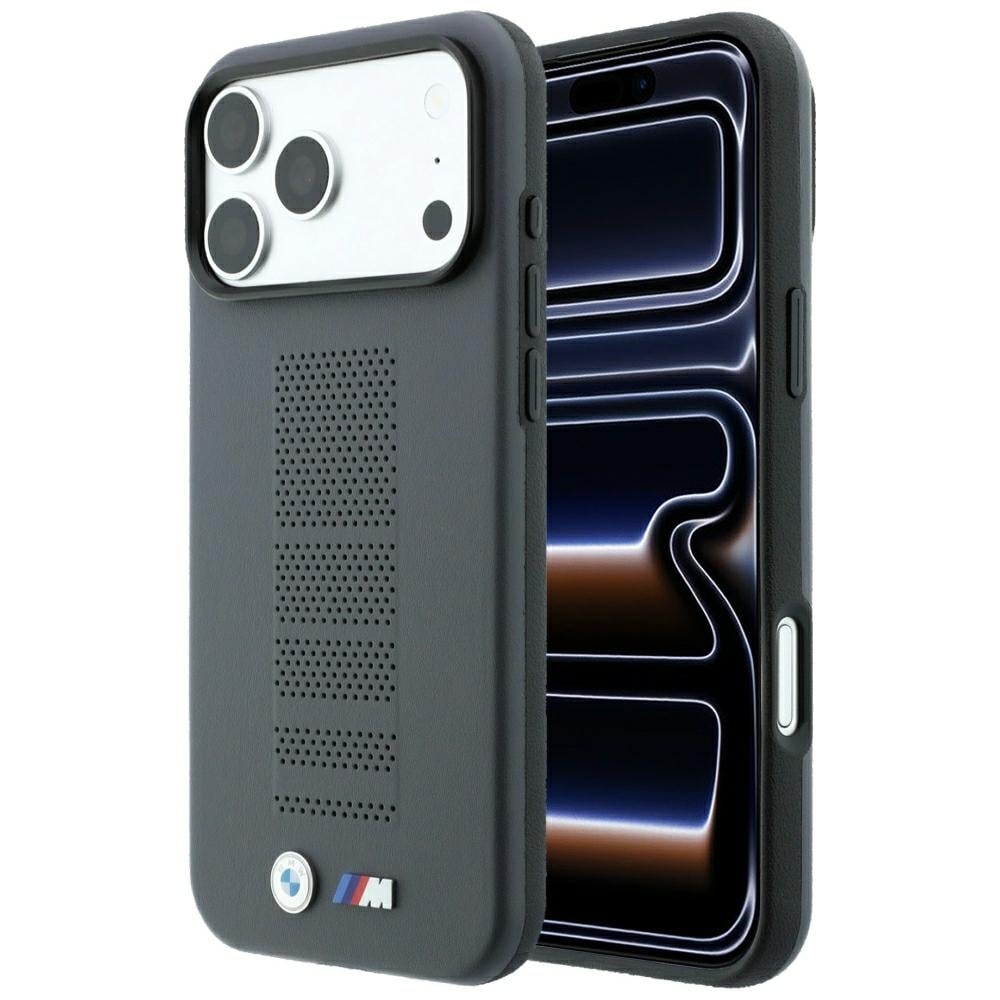 BMW M Blue Perfo Metal Logo MagSafe-etui til iPhone 18 Pro / 17 Pro – Grå