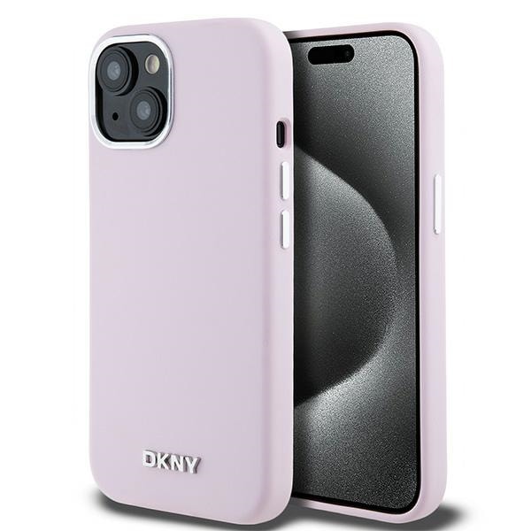 DKNY Liquid Silicone – lille MagSafe-etui med metal-logo til iPhone 15 / 14 / 13 – lyserød