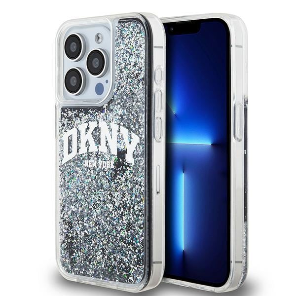 DKNY Liquid Glitter Big Logo iPhone 15 Pro-etui – sort